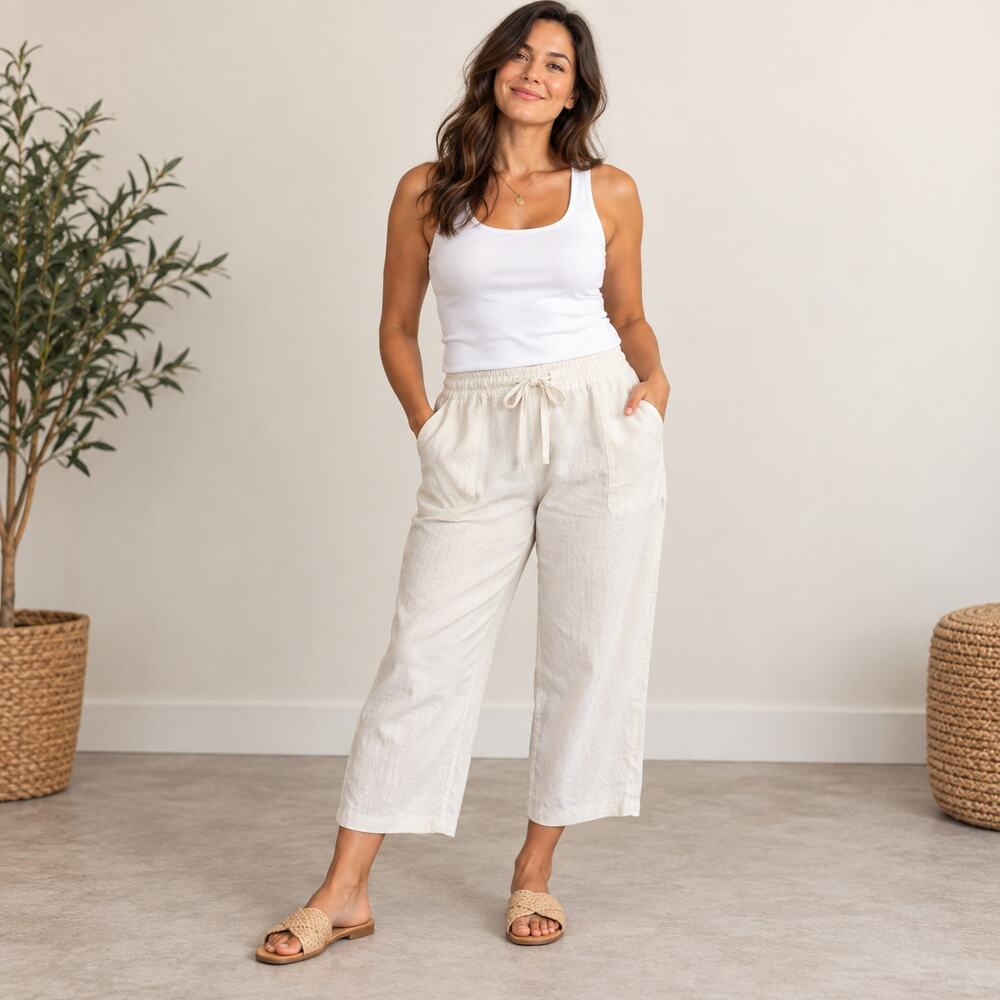 Liz Claiborne white linen blend wide leg pants XXL Beachy boho travel